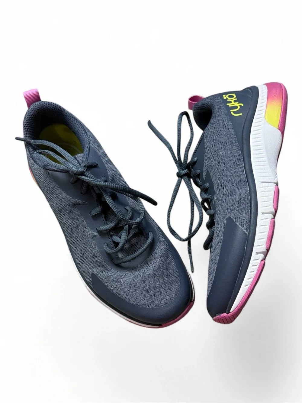 Ryka Re-Run Charcoal Gray & Pink Athletic Sneakers with Pink Accent